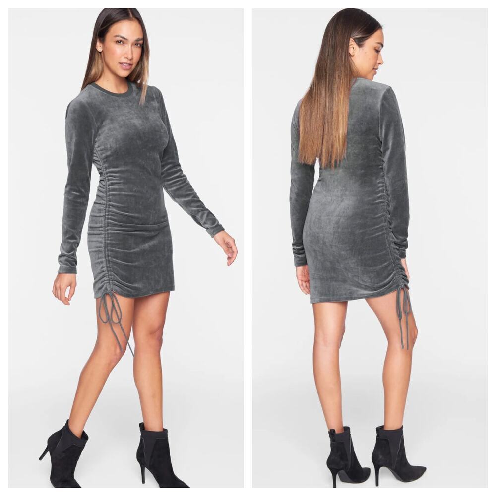 Pam & Gela Velour Shirred‎ Dress Side Ruched Mini Dress
